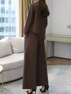 Women's Plus Size Loungewear Sets Pure Color Fashion Casual Comfort Home Street Daily Cotton Breathable Crew Neck Long Sleeve T Shirt Tee Pant Pocket Fall Winter Black Brown -Deals The Sexy Bra Store hcrahm1694162361430