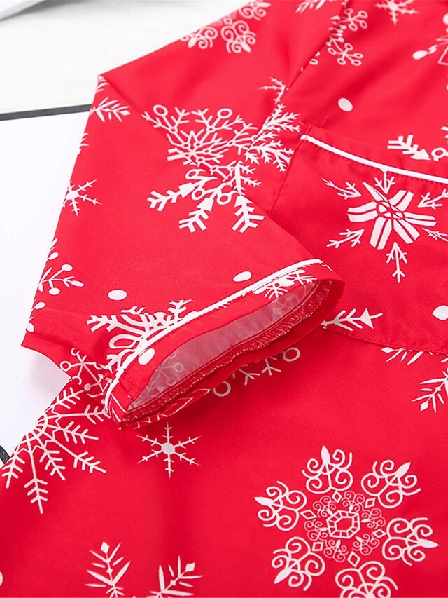 Women's Christmas Pajamas Sets Snowflake Fashion Comfort Soft Home Xmas Daily Polyester Breathable Lapel Long Sleeve Shirt Pant Button Pocket Fall Winter Red 5 Women's Christmas Pajamas Sets Snowflake Fashion Comfort Soft Home Xmas Daily Polyester Breathable Lapel Long Sleeve Shirt Pant Button Pocket Fall Winter Red - Image 5