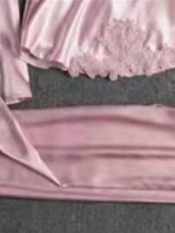 Women's Satin Silk Sexy Lingerie Sets 5 Pieces Heart Stripe Casual Comfort Soft Home Daily Bed Satin Breathable V Wire Long Sleeve Pant Pocket Elastic Waist Summer Spring Black Pink -Deals The Sexy Bra Store hdiyww1680599073949