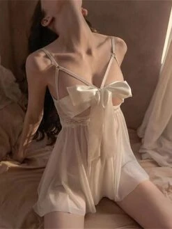 Women's Sexy Lingerie Chemises & Negligees Dress Pure Color Hot Comfort Sweet Home Daily Valentine's Day Polyester Breathable Straps Sleeveless Backless Summer Spring Black White -Deals The Sexy Bra Store hegemz1681464640860