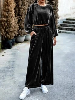 Women's Loungewear Sets Pure Color Fashion Comfort Soft Street Daily Date Polyester Breathable Crew Neck Long Sleeve Pullover Pant Fall Winter Black Pink -Deals The Sexy Bra Store heitak1691566074907