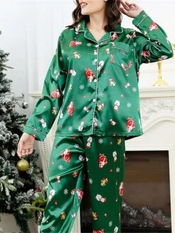 Women's Christmas Pajamas Sets Santa Claus Snowman Fashion Comfort Soft Home Xmas Daily Satin Breathable Lapel Long Sleeve Shirt Pant Button Pocket Fall Winter Green 17 Women's Christmas Pajamas Sets Santa Claus Snowman Fashion Comfort Soft Home Xmas Daily Satin Breathable Lapel Long Sleeve Shirt Pant Button Pocket Fall Winter Green -Deals The Sexy Bra Store heqysj1693467383782