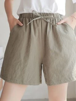 Women's Loungewear Shorts Comfy Summer Shorts Cotton Elastic Waist Casual Solid Color Drawstring Comfy Shorts Black White