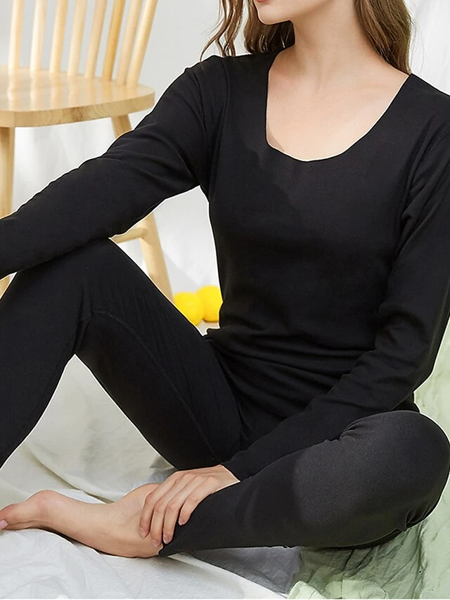 Women's Delong Thermal Underwear Pure Color Simple Casual Comfort Home Daily Going Out Polyester Warm Crew Neck Long Sleeve Pant Fall Winter Black Pink 8 Women's Delong Thermal Underwear Pure Color Simple Casual Comfort Home Daily Going Out Polyester Warm Crew Neck Long Sleeve Pant Fall Winter Black Pink - Image 8