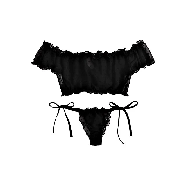 Women's Sexy Bodies Lingerie Set Dot Sexy Uniforms Romantic See Through Bed Vacation Valentine's Day Spandex Off Shoulder Winter Fall Black White 12 Women's Sexy Bodies Lingerie Set Dot Sexy Uniforms Romantic See Through Bed Vacation Valentine's Day Spandex Off Shoulder Winter Fall Black White - Image 12