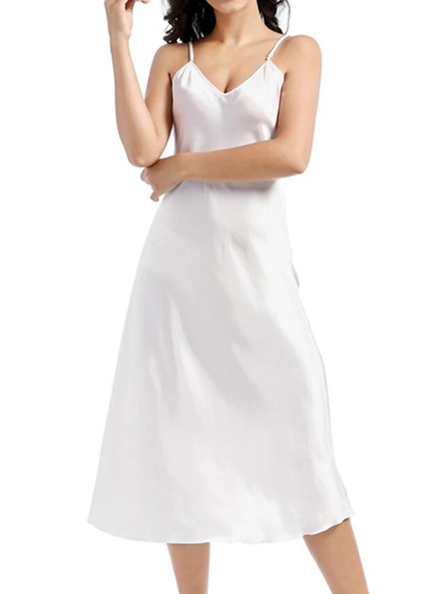 Women's Slip Lingerie Nightgown Nightshirt Dress Pure Color Simple Casual Comfort Home Daily Bed Satin Breathable Straps Sleeveless Fall Winter Black White 4 Women's Slip Lingerie Nightgown Nightshirt Dress Pure Color Simple Casual Comfort Home Daily Bed Satin Breathable Straps Sleeveless Fall Winter Black White - Image 4