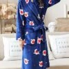 Women's Pajamas Robe Robes Gown Animal Warm Fashion Casual Home Daily Bed Flannel Warm Breathable V Wire Long Sleeve Robe Top Pocket Belt Included Fall Winter Dark Blue