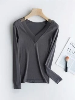 Women's Delong Thermal Shirt Top Pure Color Warm Simple Casual Home Daily Going Out Nylon Warm V Wire Long Sleeve Fall Winter Black Camel 23 Women's Delong Thermal Shirt Top Pure Color Warm Simple Casual Home Daily Going Out Nylon Warm V Wire Long Sleeve Fall Winter Black Camel -Deals The Sexy Bra Store hgnrtc1697161966253