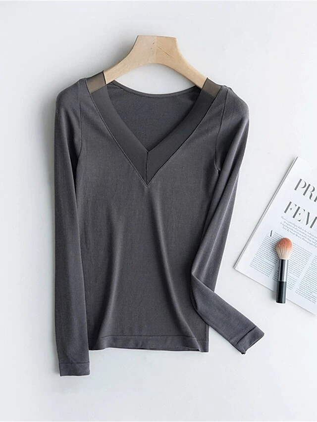 Women's Delong Thermal Shirt Top Pure Color Warm Simple Casual Home Daily Going Out Nylon Warm V Wire Long Sleeve Fall Winter Black Camel 9 Women's Delong Thermal Shirt Top Pure Color Warm Simple Casual Home Daily Going Out Nylon Warm V Wire Long Sleeve Fall Winter Black Camel - Image 9