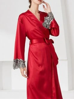 Women's Satin Silk Bathrobe Robe Embroidered Lace Decoration Long Sleeve Nightgown Pure Color Fashion Casual Comfort Home Daily Bed Summer Fall Black Pink 21 Women's Satin Silk Bathrobe Robe Embroidered Lace Decoration Long Sleeve Nightgown Pure Color Fashion Casual Comfort Home Daily Bed Summer Fall Black Pink -Deals The Sexy Bra Store hhczrl1689506605458