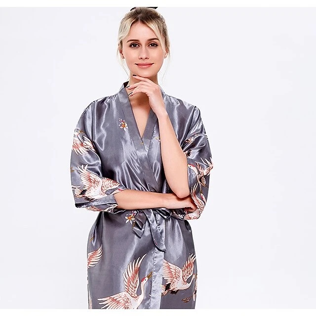 Women's Gift Robes Gown Pajamas Bathrobes Home Party Wedding Party Spa Print Crane Animal Silk Simple Soft Kimono Robes Sweet Fall Spring Summer V Wire Long Sleeve Tie Closure Belt Included 13 Women's Gift Robes Gown Pajamas Bathrobes Home Party Wedding Party Spa Print Crane Animal Silk Simple Soft Kimono Robes Sweet Fall Spring Summer V Wire Long Sleeve Tie Closure Belt Included - Image 13