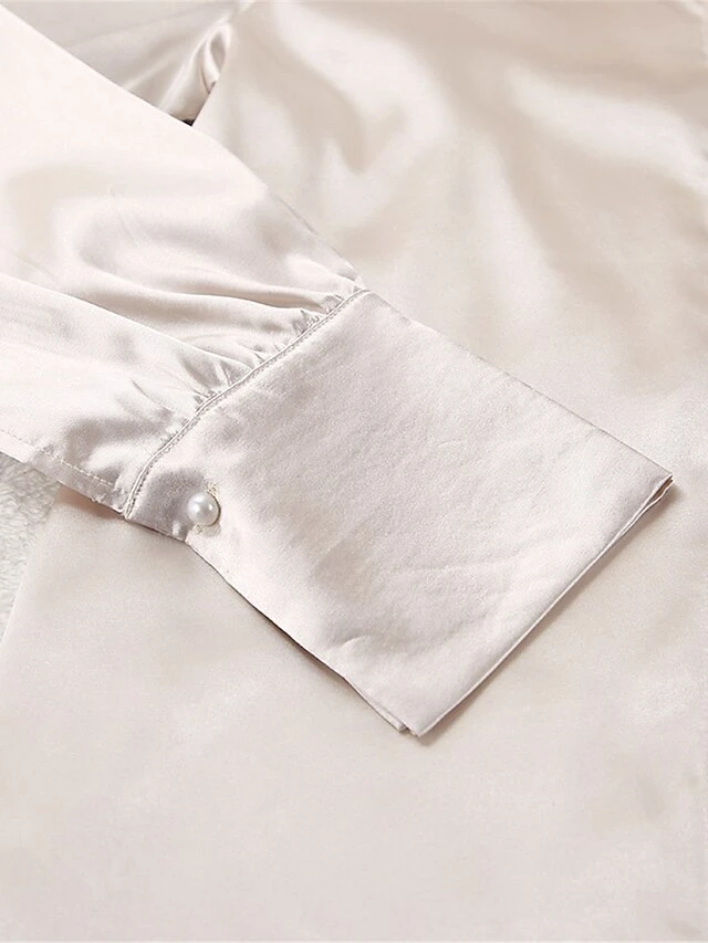 Women's Pajamas Pajama Top And Pant Sets Pure Color Simple Casual Soft Home Daily Bed Satin Breathable Lapel Long Sleeve Shirt Shorts Spring Summer Black White 13 Women's Pajamas Pajama Top And Pant Sets Pure Color Simple Casual Soft Home Daily Bed Satin Breathable Lapel Long Sleeve Shirt Shorts Spring Summer Black White - Image 13