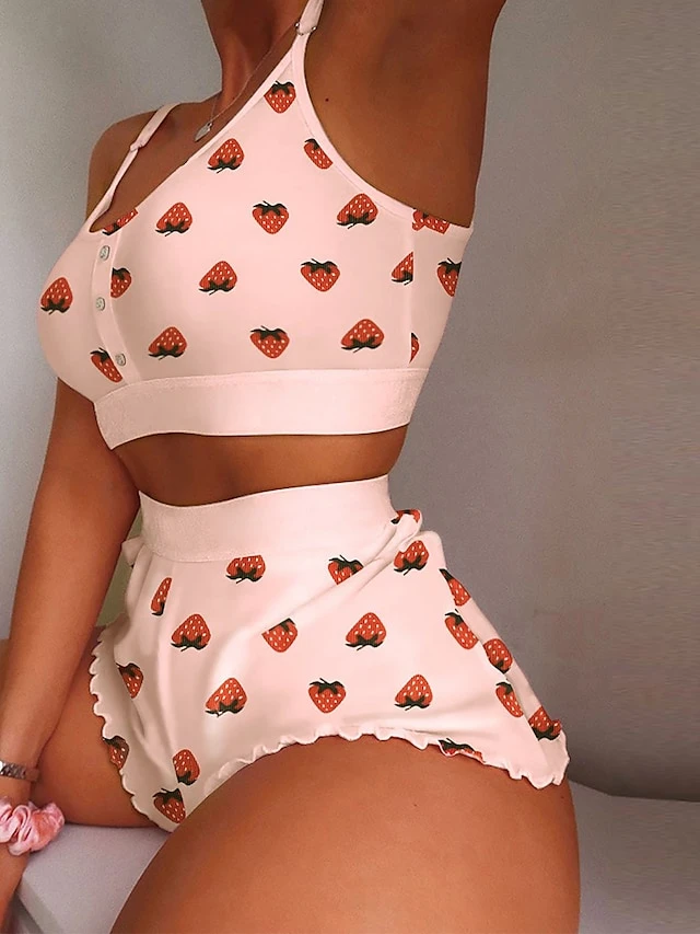 Women's Pajamas Sets Nighty Pjs 2 Pieces Fruit Lip Hot Soft Sweet Valentine's Day Gyms Polyester Crew Neck Crop Top Shorts Spring Summer Pink White / Sexy 1 Women's Pajamas Sets Nighty Pjs 2 Pieces Fruit Lip Hot Soft Sweet Valentine's Day Gyms Polyester Crew Neck Crop Top Shorts Spring Summer Pink White / Sexy