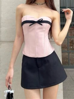 Women's Corsets Halloween Waist Trainer Body Shaper Pure Color Fashion Hot Punk & Gothic Party Carnival Satin Breathable Bandeau Sleeveless Backless Summer Spring Pink -Deals The Sexy Bra Store hindno1691392643899