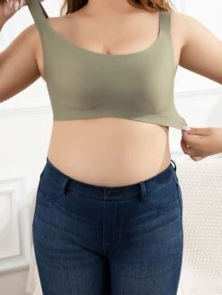 Women's Plus Size Bra Top Pure Color Simple Casual Comfort Home Street Bed Nylon Breathable Straps Sleeveless Summer Spring Iron Gray ArmyGreen
