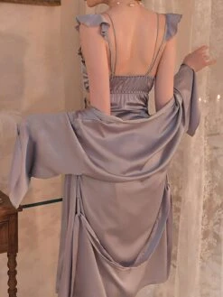 Women's Satin Silk Bathrobe Nightgown Nightshirt Dress 2 Pieces Pure Color Casual Comfort Soft Home Bed Breathable V Wire Long Sleeve Hole Fall Winter Black White 22 Women's Satin Silk Bathrobe Nightgown Nightshirt Dress 2 Pieces Pure Color Casual Comfort Soft Home Bed Breathable V Wire Long Sleeve Hole Fall Winter Black White -Deals The Sexy Bra Store hjdiqw1697699918835