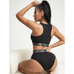 Women's Sexy Bodies Lingerie Set Sets 2 Pieces Letter Fashion Sport Sweet Home Daily Club Polyester Crew Neck Sleeveless Summer Spring Black Red -Deals The Sexy Bra Store hlotsl1678171090304