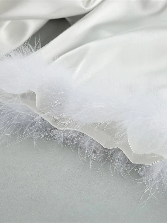 Women's Pajamas Bathrobe Robes Gown Pure Color Simple Casual Comfort Wedding Party Satin Breathable V Wire Long Sleeve Feather Fall Winter White 10 Women's Pajamas Bathrobe Robes Gown Pure Color Simple Casual Comfort Wedding Party Satin Breathable V Wire Long Sleeve Feather Fall Winter White - Image 10