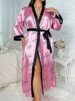 Women's Plus Size Pajamas Bathrobe Heart Flower Simple Casual Comfort Home Bed Wedding Party Polyester Breathable V Wire Long Sleeve Summer Spring Pink Love Safflower -Deals The Sexy Bra Store hmbkhp1694164350244