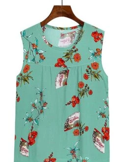 Women's Plus Size Pajama Cotton Top And Pant Sets 2Pcs Floral Print Fashion Casual Comfort Home Daily Vacation Breathable Crew Neck Sleeveless Tank Top Pants Summer Spring Yellow Light Green -Deals The Sexy Bra Store hplylm1683783103907