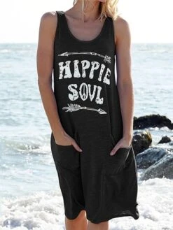 Women's Loungewear Nightshirt Dress Letter Fashion Casual Street Date Airport Cotton Spandex Jersey Breathable Crew Neck Sleeveless Pocket Summer Spring Black White -Deals The Sexy Bra Store hppfae1679966378258