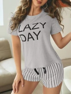Women's Sleepwear 2 Piece Sets Letter Stripe Sport Casual Comfort Daily Going Out Gyms Polyester Breathable Crew Neck Short Sleeve T Shirt Tee Shorts Summer Spring Yellow Purple