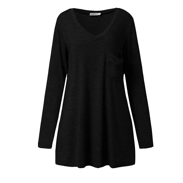 Women's Plus Size Loungewear Top Nighty Pure Color Basic Simple Comfort Home Daily Cotton V Wire Long Sleeve Pocket Spring Fall White Black 17 Women's Plus Size Loungewear Top Nighty Pure Color Basic Simple Comfort Home Daily Cotton V Wire Long Sleeve Pocket Spring Fall White Black - Image 17