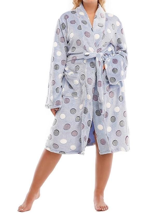 Women's Plus Size Pajamas Robe Bathrobe Dot Color Combo Plush Casual Comfort Home Daily Bed Flannel Warm V Wire Long Sleeve Pocket Fall Winter White Pink 18 Women's Plus Size Pajamas Robe Bathrobe Dot Color Combo Plush Casual Comfort Home Daily Bed Flannel Warm V Wire Long Sleeve Pocket Fall Winter White Pink - Image 18