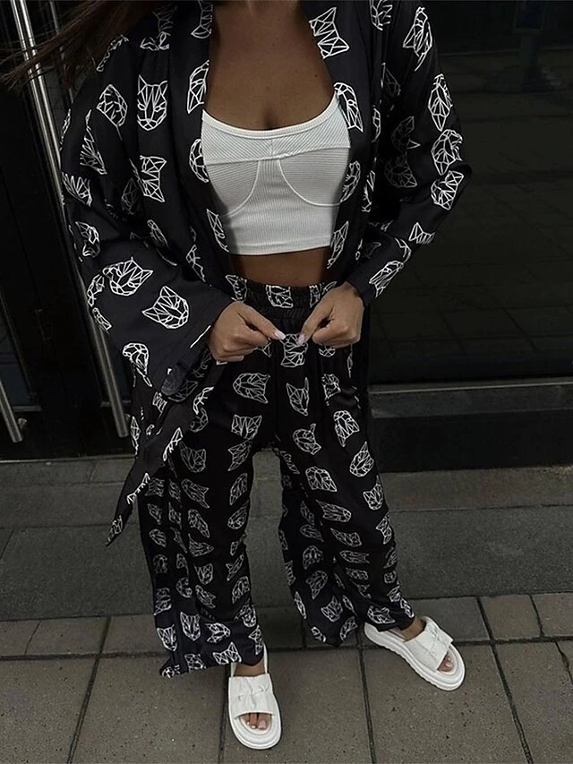 Women's Loungewear Sets 2 Pieces Cat Letter Fashion Casual Comfort Street Daily Date Polyester Breathable V Wire Long Sleeve Pant Fall Winter Silver Black Black 10 Women's Loungewear Sets 2 Pieces Cat Letter Fashion Casual Comfort Street Daily Date Polyester Breathable V Wire Long Sleeve Pant Fall Winter Silver Black Black - Image 10