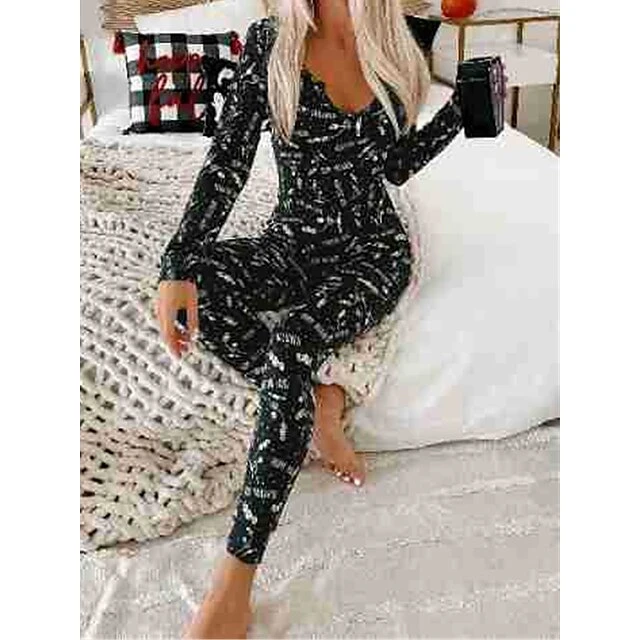 Women's Pajamas Jumpsuit Cat Ghost Retro Gothic Punk & Gothic Halloween Carnival Polyester Breathable V Wire Long Sleeve Fall Winter Black White 18 Women's Pajamas Jumpsuit Cat Ghost Retro Gothic Punk & Gothic Halloween Carnival Polyester Breathable V Wire Long Sleeve Fall Winter Black White - Image 18