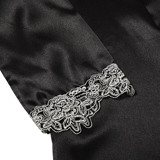 Women's Lingerie Pajama Sets 5 Pieces Satin Floral Lace Cami Top With Robe Nightgown Pants Pink Black Size XXL 9 Women's Lingerie Pajama Sets 5 Pieces Satin Floral Lace Cami Top With Robe Nightgown Pants Pink Black Size XXL - Image 9