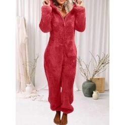 Women's Onesie Pure Color Plush Casual Comfort Home Daily Bed Polar Fleece Warm Hoodie Long Sleeve Fall Winter Light Pink Claret