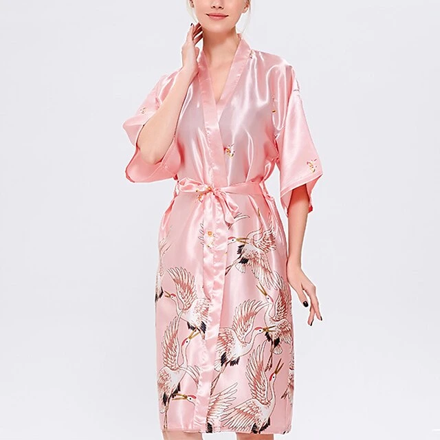 Women's Gift Robes Gown Pajamas Bathrobes Home Party Wedding Party Spa Print Crane Animal Silk Simple Soft Kimono Robes Sweet Fall Spring Summer V Wire Long Sleeve Tie Closure Belt Included 18 Women's Gift Robes Gown Pajamas Bathrobes Home Party Wedding Party Spa Print Crane Animal Silk Simple Soft Kimono Robes Sweet Fall Spring Summer V Wire Long Sleeve Tie Closure Belt Included - Image 18