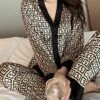 Women's Loungewear Sets 2 Pieces Grid / Plaid Fashion Casual Comfort Street Daily Date Polyester Breathable V Wire Long Sleeve Pant Button Fall Winter Black