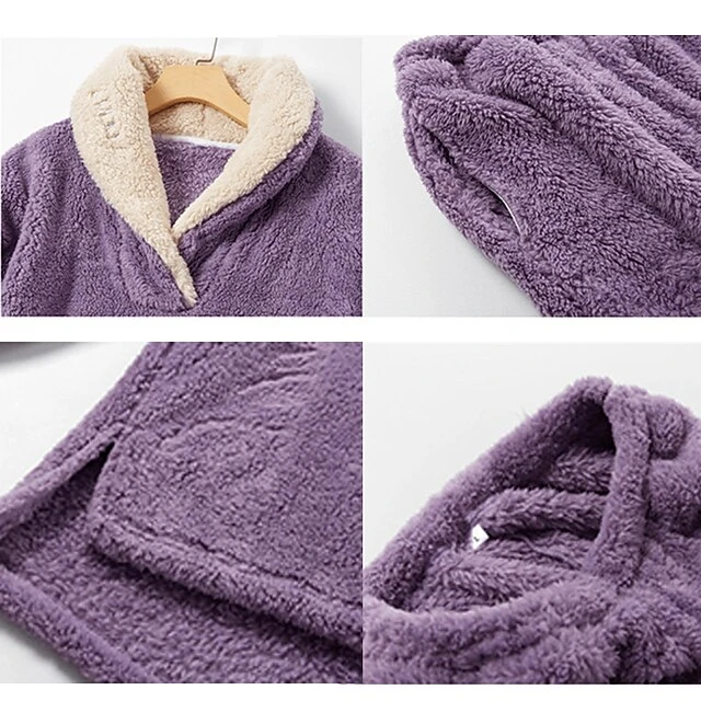 Women's Flannel Warm Pajamas Sets Nighty Pure Color Plush Fashion Comfort Home Christmas Vacation V Wire Long Sleeve Sweater Pant Elastic Waist Fall Winter Gray Purple / Lace Up 6 Women's Flannel Warm Pajamas Sets Nighty Pure Color Plush Fashion Comfort Home Christmas Vacation V Wire Long Sleeve Sweater Pant Elastic Waist Fall Winter Gray Purple / Lace Up - Image 6