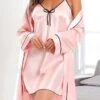 Women's Pajamas Robes Gown Nightshirt Dress 2 Pieces Pure Color Fashion Casual Soft Home Daily Bed Polyester Breathable Straps Long Sleeve Summer Fall Black Pink