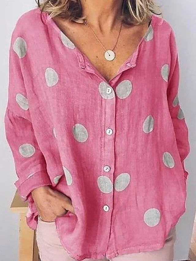 Women's Loungewear Top Geometic Casual Comfort Soft Street Daily Vacation Linen Breathable V Wire Long Sleeve Shirt Button Summer Spring Pink Blue 3 Women's Loungewear Top Geometic Casual Comfort Soft Street Daily Vacation Linen Breathable V Wire Long Sleeve Shirt Button Summer Spring Pink Blue - Image 3