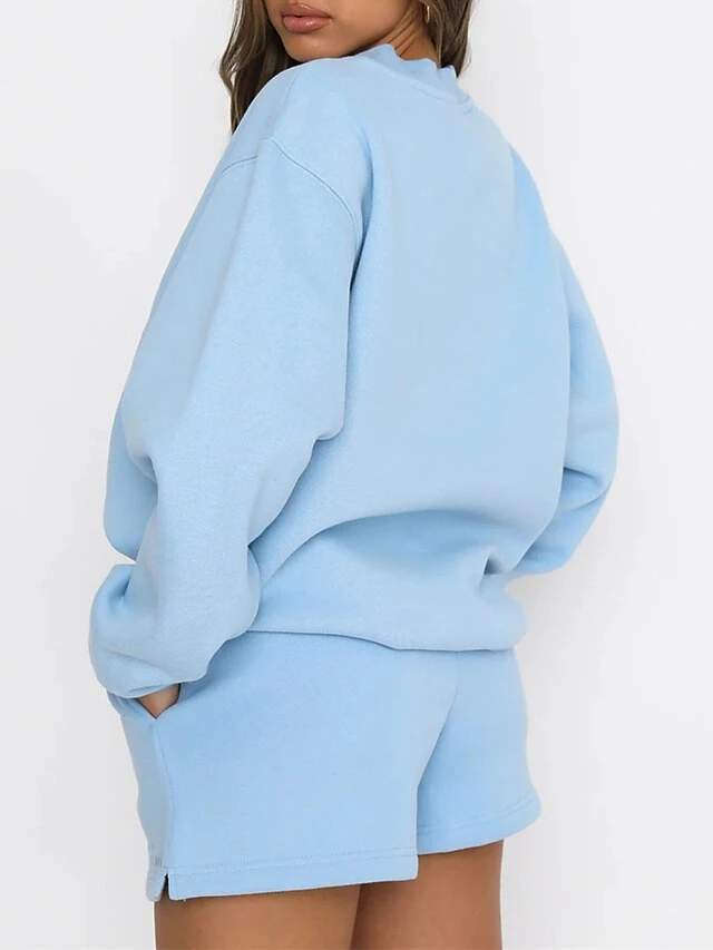 Women's Lounge Sets 2 Pcs Sweatshirt And Shorts Pure Color Fashion Casual Comfort Street Daily Date Polyester Breathable Crew Neck Long Sleeve Shorts Fall Winter Black Blue 19 Women's Lounge Sets 2 Pcs Sweatshirt And Shorts Pure Color Fashion Casual Comfort Street Daily Date Polyester Breathable Crew Neck Long Sleeve Shorts Fall Winter Black Blue - Image 19