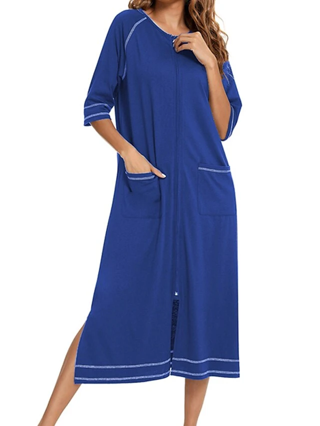 Women's Pajamas Robes Gown Bathrobes Pjs Stripe Simple Comfort Home Daily Cotton Crew Neck Half Sleeve Pocket Winter Fall Blue Pink 13 Women's Pajamas Robes Gown Bathrobes Pjs Stripe Simple Comfort Home Daily Cotton Crew Neck Half Sleeve Pocket Winter Fall Blue Pink - Image 13