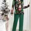 Women's Christmas Pajamas Sets Santa Claus Trees Warm Comfort Soft Home Christmas Daily Polyester Gift Crew Neck Long Sleeve T Shirt Tee Fall Winter Wine Green