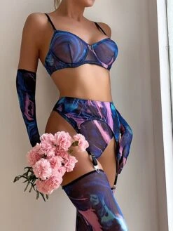 Women's Sexy Lingerie Sets 5 Pieces Pure Color Lovers Hot Home Bed Date Polyester Breathable Straps Sleeveless Backless Summer Spring Black Blue -Deals The Sexy Bra Store ibhdsc1695712966048
