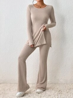 Women's Loungewear Sets Pure Color Casual Comfort Soft Home Street Daily Polyester Breathable Crew Neck Long Sleeve Sweater Pant Fall Winter Black Army Green