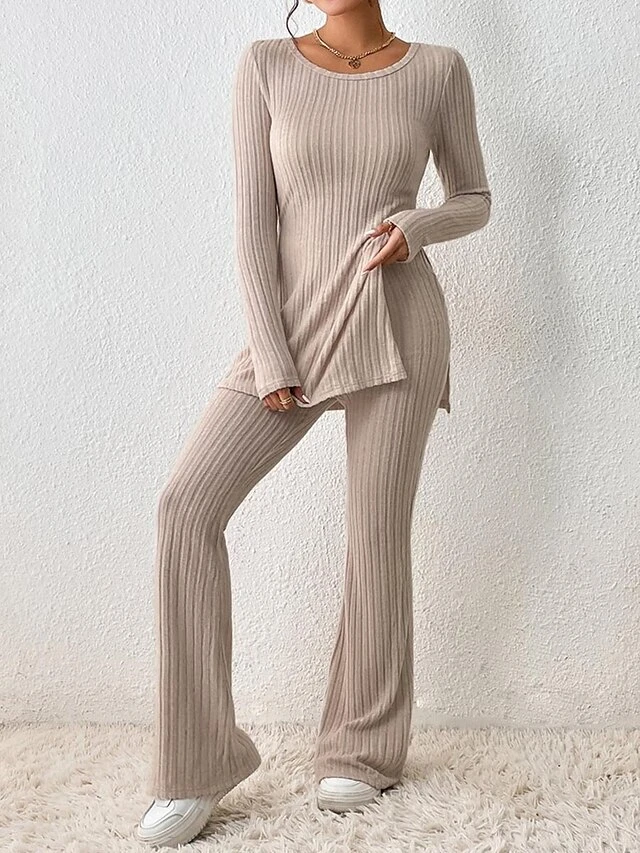 Women's Loungewear Sets Pure Color Casual Comfort Soft Home Street Daily Polyester Breathable Crew Neck Long Sleeve Sweater Pant Fall Winter Black Army Green 1 Women's Loungewear Sets Pure Color Casual Comfort Soft Home Street Daily Polyester Breathable Crew Neck Long Sleeve Sweater Pant Fall Winter Black Army Green