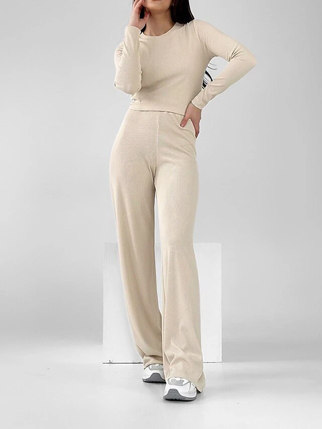 Women's Loungewear Sets Pure Color Fashion Comfort Soft Home Daily Bed Polyester Breathable Crew Neck Long Sleeve Pullover Pant Elastic Waist Fall Winter Blue Beige 5 Women's Loungewear Sets Pure Color Fashion Comfort Soft Home Daily Bed Polyester Breathable Crew Neck Long Sleeve Pullover Pant Elastic Waist Fall Winter Blue Beige - Image 5
