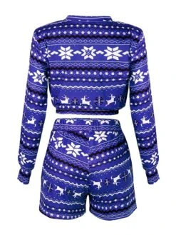 Women‘s Christmas Pjs Sets 2 Pieces Flower Comfort Soft Xmas Street Daily Breathable Gift Crew Neck Long Sleeve Shorts Elastic Waist Winter Fall Blue Purple -Deals The Sexy Bra Store icfmra1662459333307