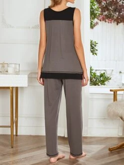 Women's Pajamas Pajama Top And Pant Sets Pure Color Simple Casual Soft Home Daily Bed Cotton Spandex Jersey Breathable Straps Sleeveless Strap Top Pant Spring Summer Black Dark Gray -Deals The Sexy Bra Store icnagj1676281723561