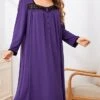 Women's Plus Size Pajamas Nightgown Nightshirt Dress Patchwork Simple Casual Comfort Home Daily Bed Polyester Breathable Square Neck Long Sleeve Summer Spring Purple