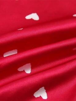 Women's Satin Heart Print Lace PJ Sets 3 Pcs Bathrobe Cami Top And Bow Tie Front Shorts Casual Comfort Soft Home Daily Bed Polyester Breathable Summer Fall White Wine -Deals The Sexy Bra Store ifhplf1688111264175