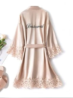 Women's Pajamas Silk Robe Robes Gown Letter Fashion Hot Casual Wedding Party Xmas Satin Breathable Long Sleeve Embroidery Summer Fall White Champagne -Deals The Sexy Bra Store iftbno1692779762836
