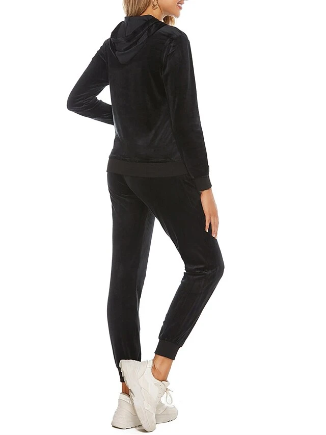 Women's Velvet Lounge Sets Sweatsuit Pure Color Fashion Comfort Soft Home Daily Bed Polyester Breathable Hoodie Long Sleeve Cardigan Pant Pocket Fall Winter Black Wine 5 Women's Velvet Lounge Sets Sweatsuit Pure Color Fashion Comfort Soft Home Daily Bed Polyester Breathable Hoodie Long Sleeve Cardigan Pant Pocket Fall Winter Black Wine - Image 5